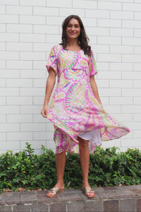 Darling Pink Abstract Foil Crescent Dress,Video
