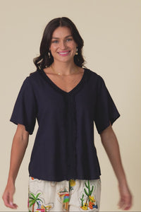 Georgio Navy Linen Top