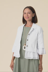 Dolores White Cotton Frill Jacket,Video