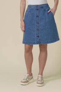 Amanda Light Blue Stretch Denim Skirt,Video