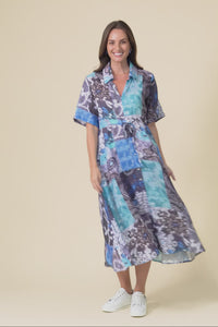 Leigh Blue Patchwork Tie Dress,Video