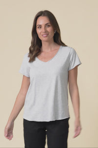 Maggie Grey Cotton Vee Tee,Video