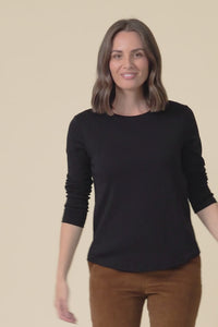 Porter Black Cotton Long Sleeve Top,Video