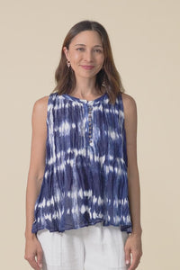 Charlize Navy Tie Dye Cotton Button Tank,Video