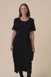 Glenda Black Short Sleeve Crescent Dress,Video