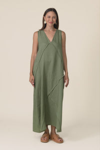 Amari Olive Linen Pocket Dress,Video