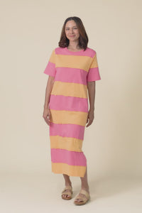 Bold Peach Stripe Cotton Tee Dress,video
