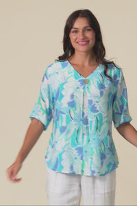 Yasmin Blue Floral Layered Button Top,Video