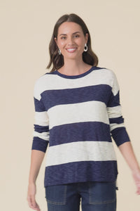 Natasha Dark Navy Stripe Knit Top,Video