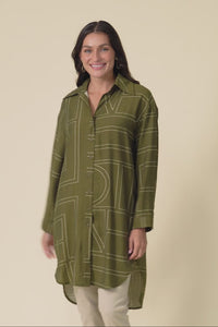 Luke Khaki Abstract Collared Tunic,Video