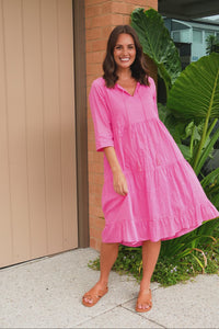 Milana Bright Pink Crinkle Cotton Dress,Video