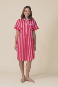 Kareem Red Stripe Cotton Collared Dress,Video