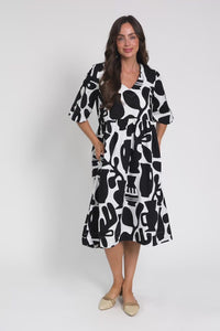 Brightside Black Abstract Cotton Dress,Video