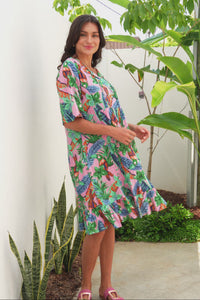 Mila Pink Jungle Crinkle Cotton Dress,Video