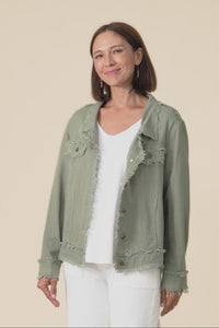 Oakley Khaki Linen Frayed Jacket,Video