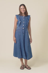 Amity Blue Denim Frill Sleeve Dress,Video