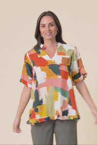 Calm Pink Abstract Ruffle Top,Video