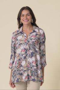 Shanae Navy Garden Collared Shirt,Video