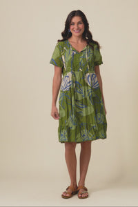Marisol Olive Tiger Lily Crinkle Cotton Dress,Video