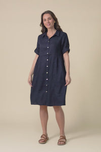 Kathy Navy Linen Shirt Dress,video