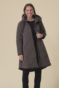 Koami Chocolate Quilted Hooded Coat,Video