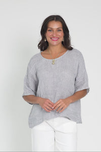 Barbara Light Blue Stripe Linen Top,Video