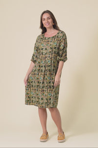 Nicolette Green Motif Cotton Blend Sleeved Dress,Video