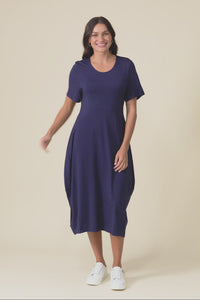 Glenda Navy Short Sleeve Crescent Dress,Video