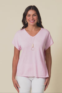 Via Pink Cotton V Neck Knit Top,Video