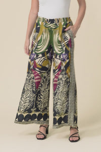 Odia Green Mosaic Wide Leg Pants,Video