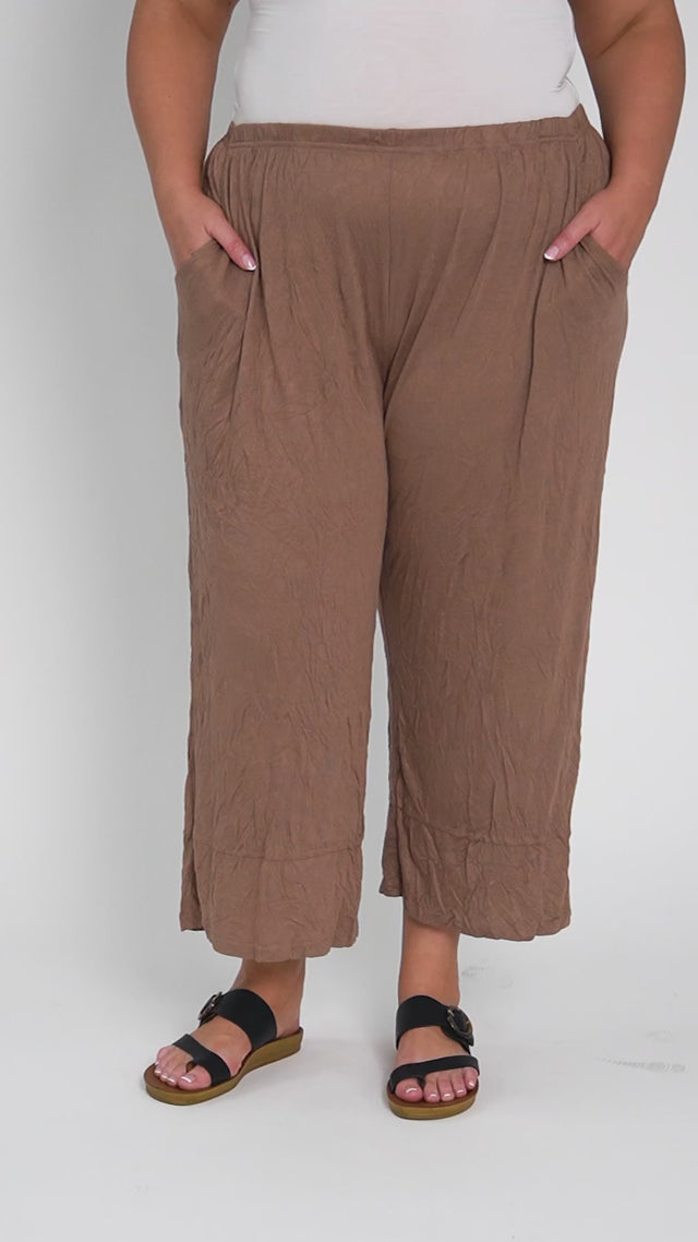 Lira Brown Crinkle Cotton Wide Leg Pants thumbnail 3