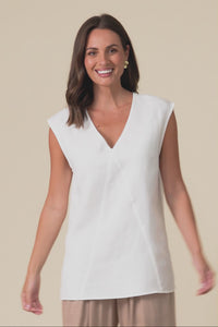 Roxie White Linen Blend V Neck Tank