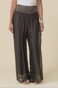 Laurier Chocolate Silk Wide Leg Pants,Video