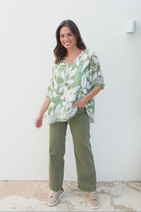 Ramy Green Leaf Cotton Blend Top,Video