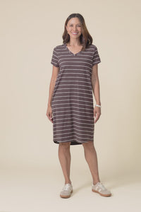 Harley Dark Brown Stripe Cotton T-Shirt Dress,video