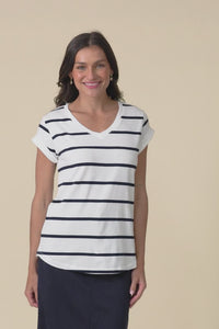 Manly White Stripe Cotton Vee Tee,Video