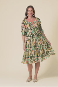 Irene Green Leaf Cotton Blend Dress,Video