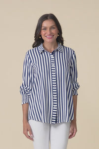 Amour Navy Stripe Puff Sleeve Shirt,Video