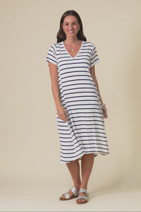 Tiffany White Stripe Bamboo Tee Dress,Video