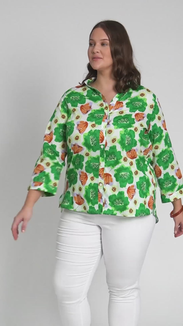 Cybelle Emerald Poppy Cotton Shirt thumbnail 3