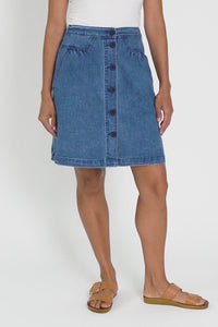 Amanda Light Blue Stretch Denim Skirt,Video