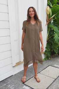 Adelaide Chocolate Layered Button Dress,Video