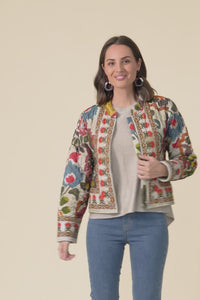 Harmony Taupe Abstract Quilted Cotton Jacket,Video