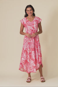 Libby Pink Leaf Midi Dress,Video