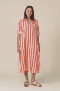 Tricia Orange Stripe Cotton Shirt Dress,Video