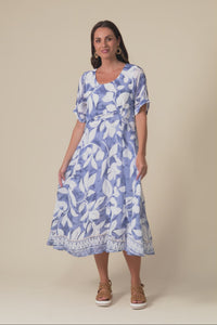 Ramona Blue Leaf Cotton Blend Dress,Video