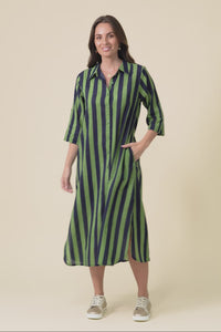 Tricia Indigo Stripe Cotton Shirt Dress,Video