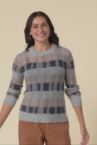 Ciara Grey Stripe Mohair Wool Knit Jumper,Video