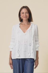 Gloria White Embroidered Cotton Top,Video