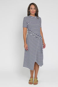 Georgie Navy Stripe Wrap Cotton Tee Dress,Video